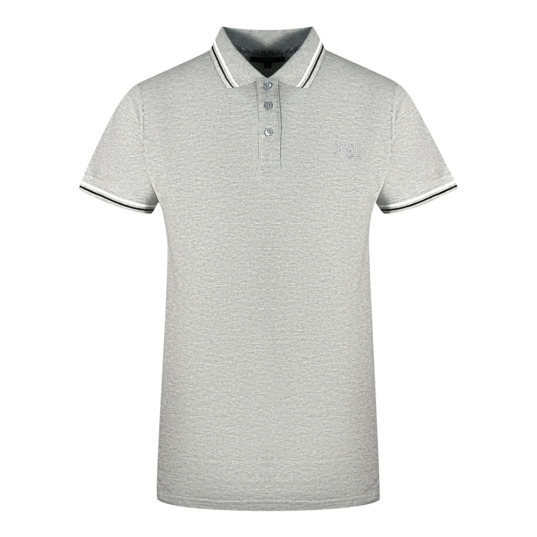 Cavalli Class Twinned Tipped Collar Grey Polo Shirt