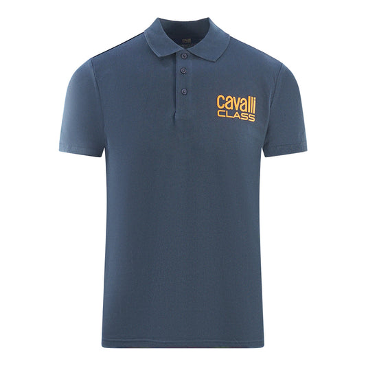 Cavalli Class Bold Brand Logo Navy Blue Polo Shirt