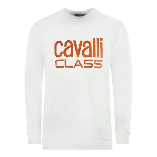 Cavalli Class Bold Brand Logo White Sweatshirt