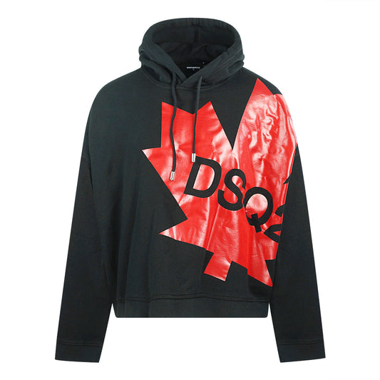 Dsquared2 Large Maple Leaf Logo Oversize Black Hoodie