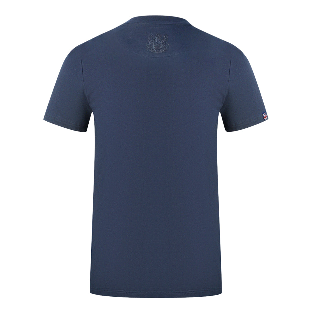 Aquascutum Shoulder Brand Logo Navy Blue T-Shirt