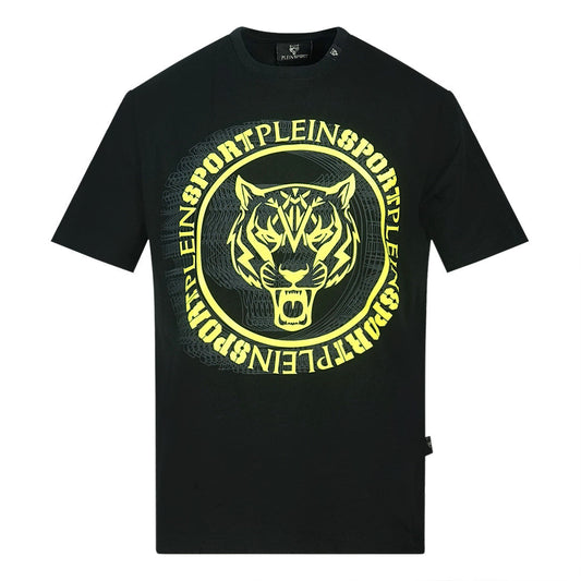 Plein Sport Yellow Scribble Layer Logo Black T Shirt